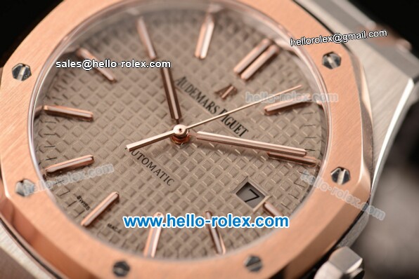Audemars Piguet Royal Oak Swiss ETA 2824 Automatic Two Tone Case with Stick Markers and Grey Grid Dial - 1:1 Original - Click Image to Close
